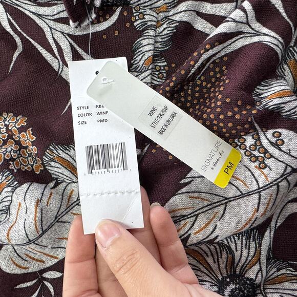 Signature by Robbie Bee Dress Womens Petite Medium Wine Floral‎ Cowl Neck PM NWT - Picture 5 of 10